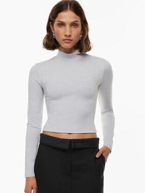 Aritzia Babaton Neutral Minimalist Contour Mockneck Longsleeve Shirt Ivory Cream